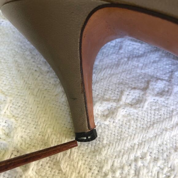 VTG Perry Ellis Portfolio Leather Heels Taupe Green Diamond 80s Italy 8 B Career - Picture 10 of 15